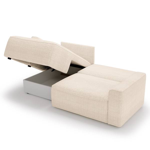 Divano letto angolare Chuwo Ciniglia Cristy: crema - Longchair preimpostata a sinistra