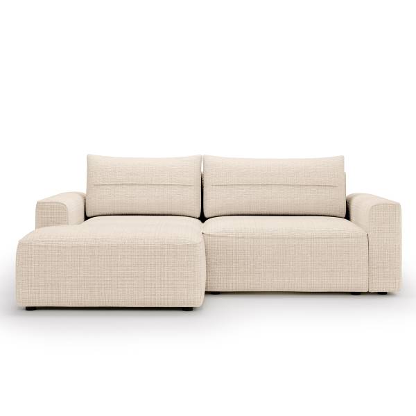 Divano letto angolare Chuwo Ciniglia Cristy: crema - Longchair preimpostata a sinistra