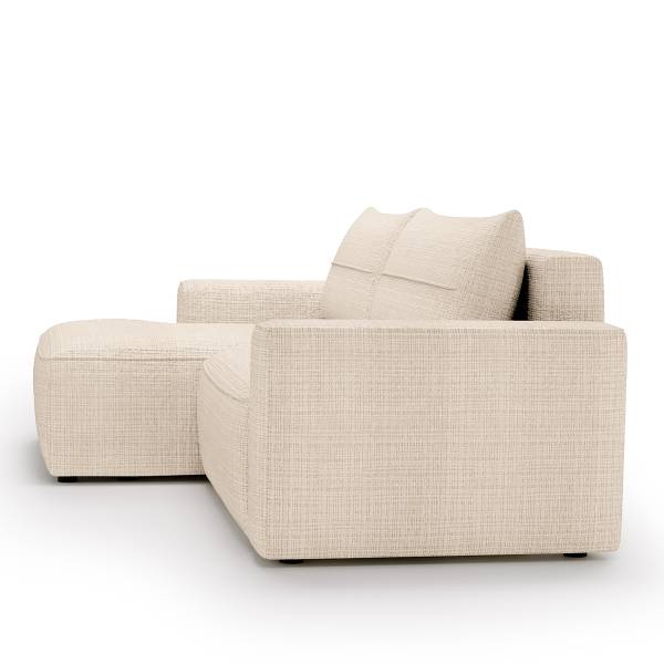 Divano letto angolare Chuwo Ciniglia Cristy: crema - Longchair preimpostata a sinistra