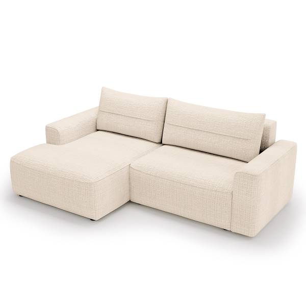 Divano letto angolare Chuwo Ciniglia Cristy: crema - Longchair preimpostata a sinistra