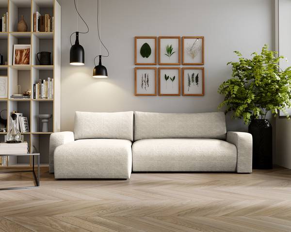 Canapé d’angle convertible BOONAH Tissu Arta: Balnc-gris