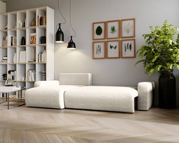 Canapé d’angle convertible BOONAH Tissu Arta: Balnc-gris