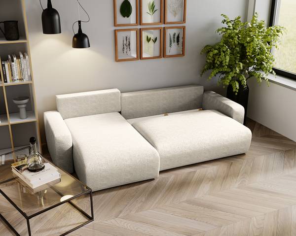 Canapé d’angle convertible BOONAH Tissu Arta: Balnc-gris