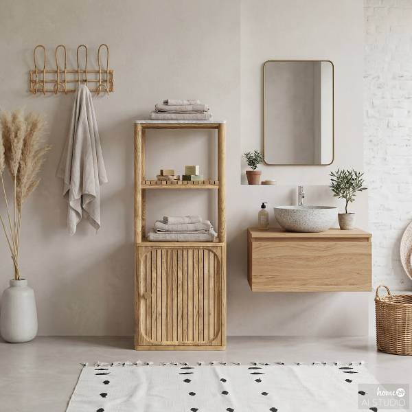 Mobile medio in legno massello Iyar Legno di acacia massello / marmo