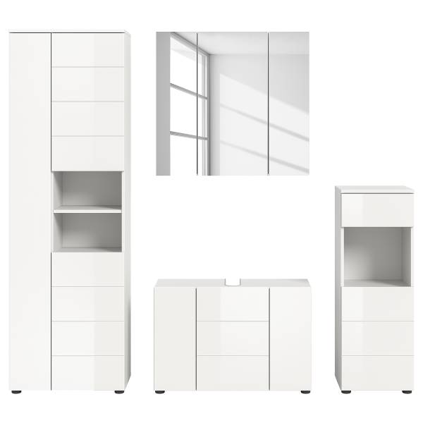 Badkamerset Nylum 4-delig combi B hoogglans wit/wit