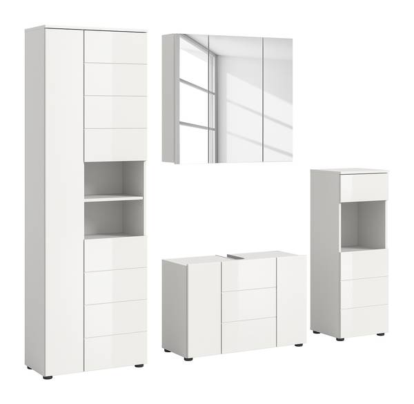 Badkamerset Nylum 4-delig combi B hoogglans wit/wit