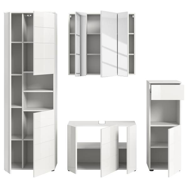 Badkamerset Nylum 4-delig combi B hoogglans wit/wit
