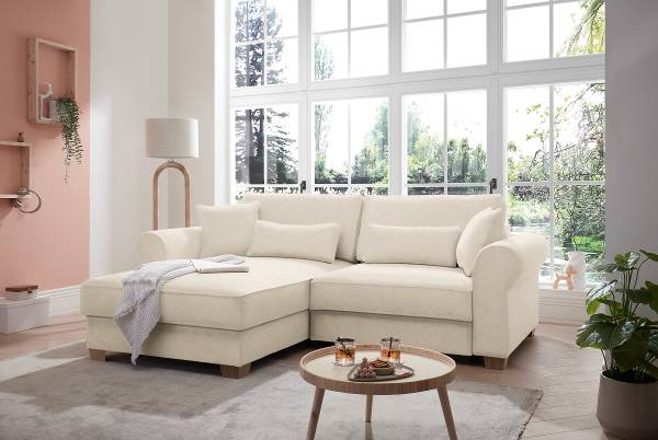 Canapé d’angle convertible Baragup Tissu chenille Edisa: Blanc laine