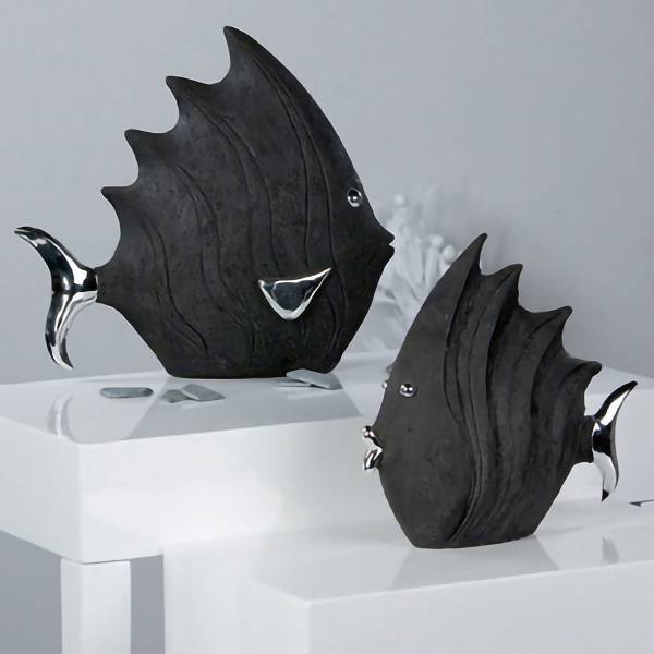 Figur Fisch Schwarz - Kunstharz - 29 x 26 x 9 cm