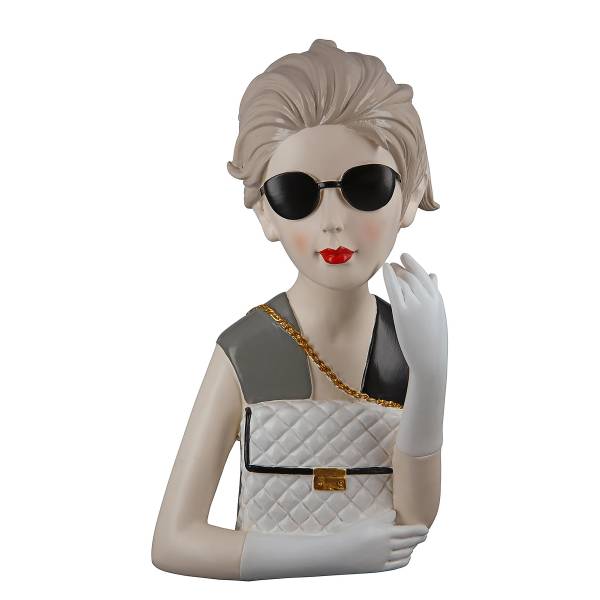 Decoratief beeldje Lady met handtas grijs - wit - kunsthars - 18 x 29 x 15 cm