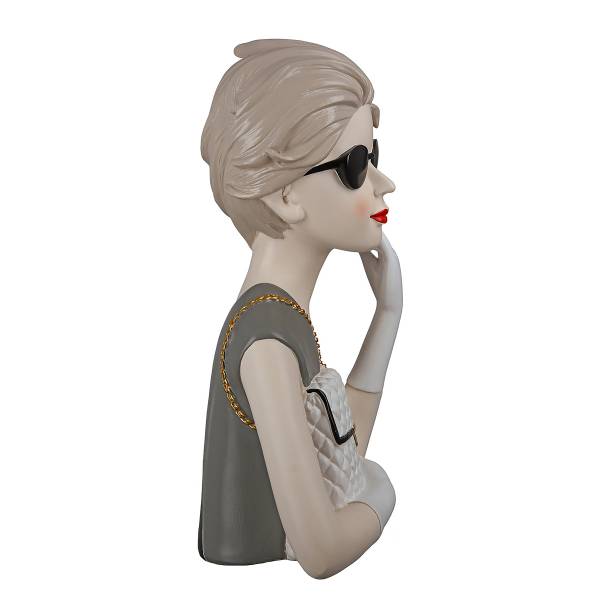 Decoratief beeldje Lady met handtas grijs - wit - kunsthars - 18 x 29 x 15 cm