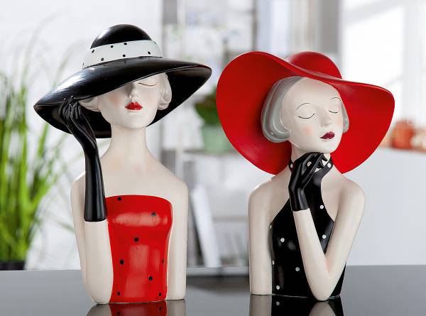 Figura Donna cappello nero Nero - Rosso - Resina sintetica - 19 x 29 x 15 cm