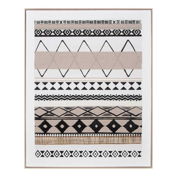 Quadro Mwaki Nero - Marrone - Bianco - Lino - Resina sintetica - 82 x 102 x 4 cm
