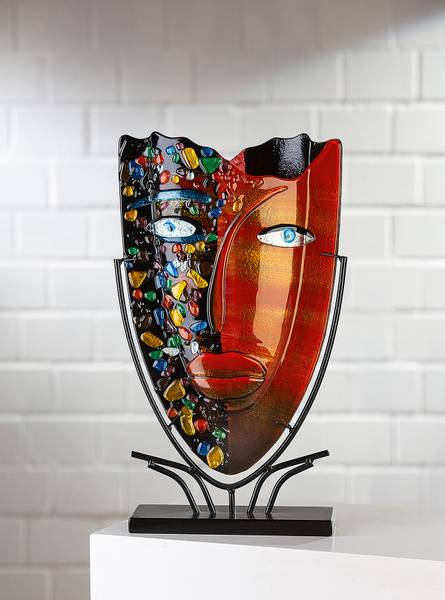 Vaso Visage Nero - Rosso - Ferro - Vetro colorato - 30 x 49 x 10 cm