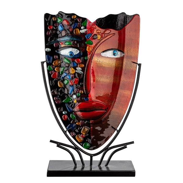 Vaso Visage Nero - Rosso - Ferro - Vetro colorato - 30 x 49 x 10 cm