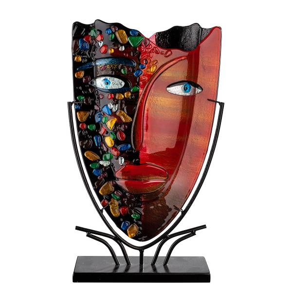 Vaso Visage Nero - Rosso - Ferro - Vetro colorato - 30 x 49 x 10 cm
