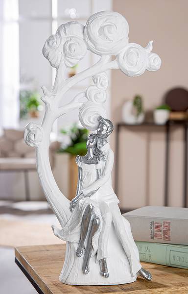 Decoratief beeldje Paar Tree of love wit - kunsthars - 20 x 39 x 10 cm