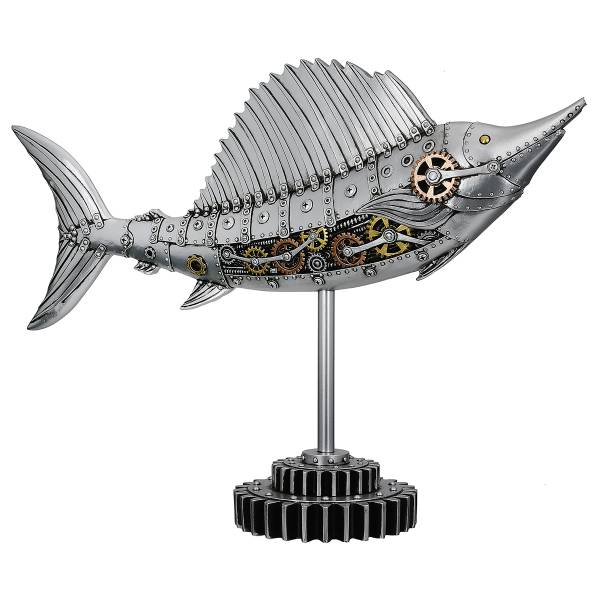 Figur Schwertfisch Steampunk Silber - Kunstharz - 50 x 36 x 14 cm