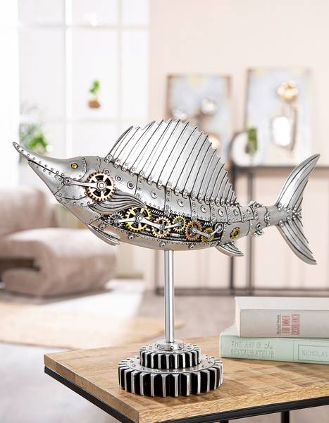 Figur Schwertfisch Steampunk Silber - Kunstharz - 50 x 36 x 14 cm