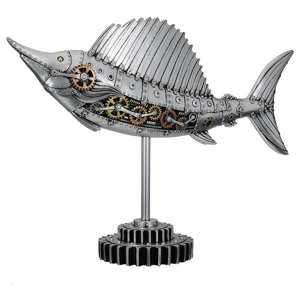 Figur Schwertfisch Steampunk Silber - Kunstharz - 50 x 36 x 14 cm