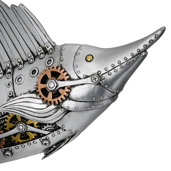 Figur Schwertfisch Steampunk Silber - Kunstharz - 50 x 36 x 14 cm