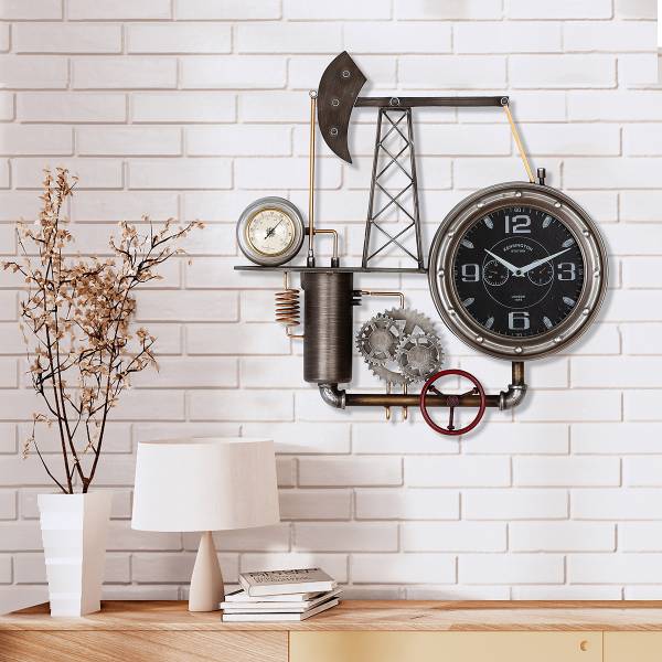 Orologio da parete Torre petrolifera Argento - Ferro - Resina sintetica - 55 x 56 x 8 cm