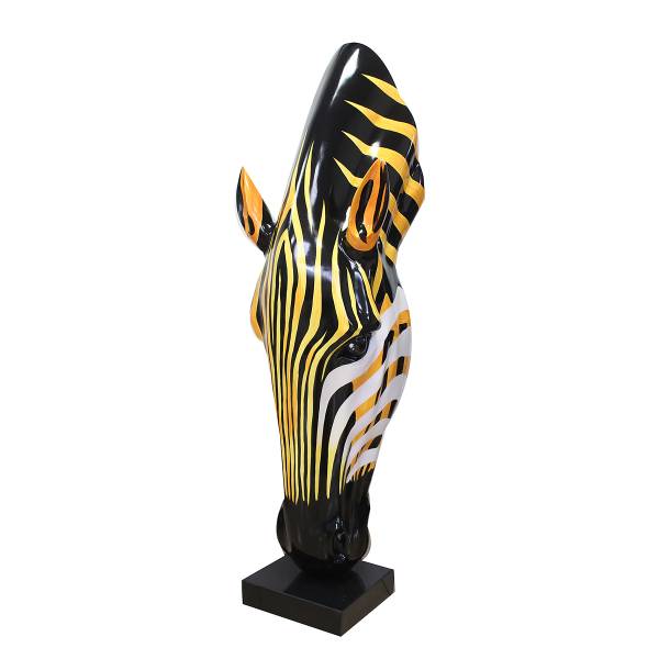 Skulptur Zebrakopf Schwarz - Orange - Weiß - Marmor - Kunstharz - 19 x 50 x 17 cm