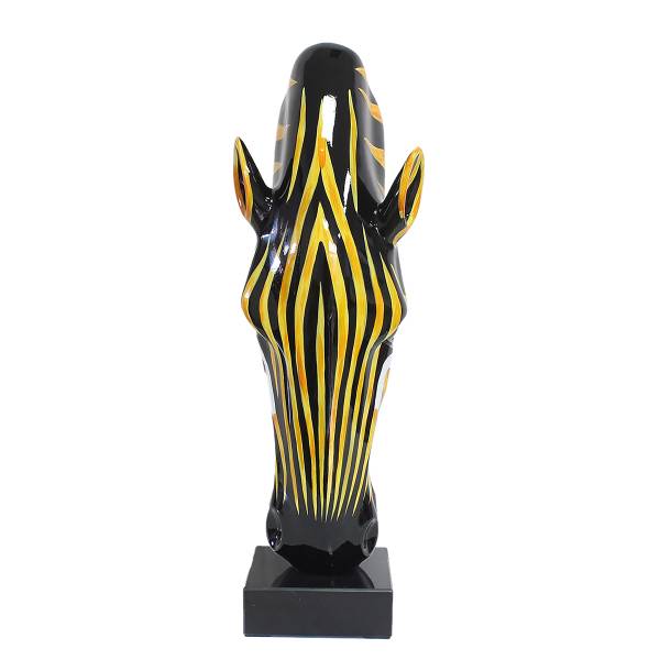 Skulptur Zebrakopf Schwarz - Orange - Weiß - Marmor - Kunstharz - 19 x 50 x 17 cm