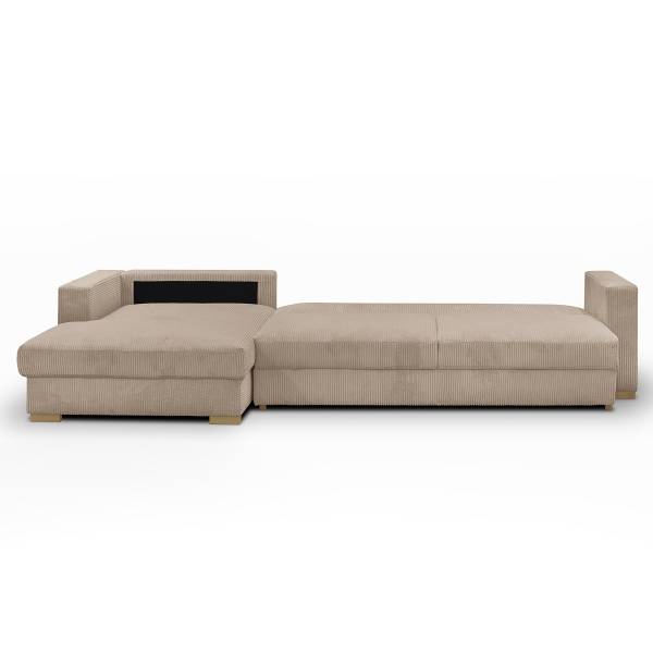 Ecksofa MONTI mit Schlaffunktion Cordstoff Poppy: Cappuccino - Longchair davorstehend links