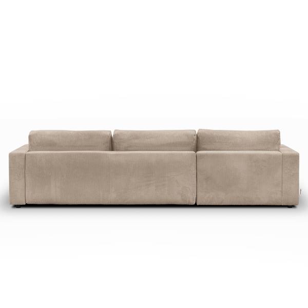 Ecksofa MONTI mit Schlaffunktion Cordstoff Poppy: Cappuccino - Longchair davorstehend links