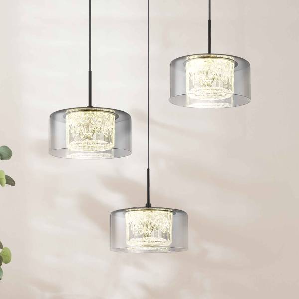 Lampada a sospensione LED Fogsy Vetro fumé / Ferro - Numero di lampadine necessarie: 3