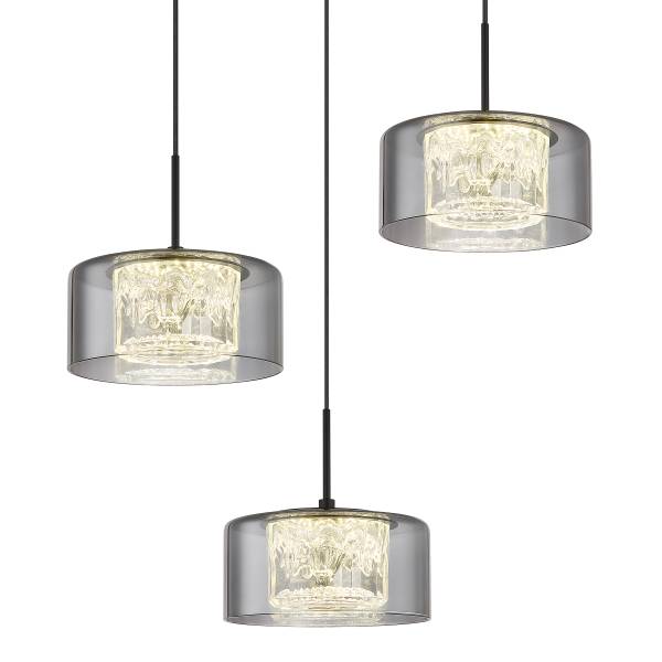 Lampada a sospensione LED Fogsy Vetro fumé / Ferro - Numero di lampadine necessarie: 3