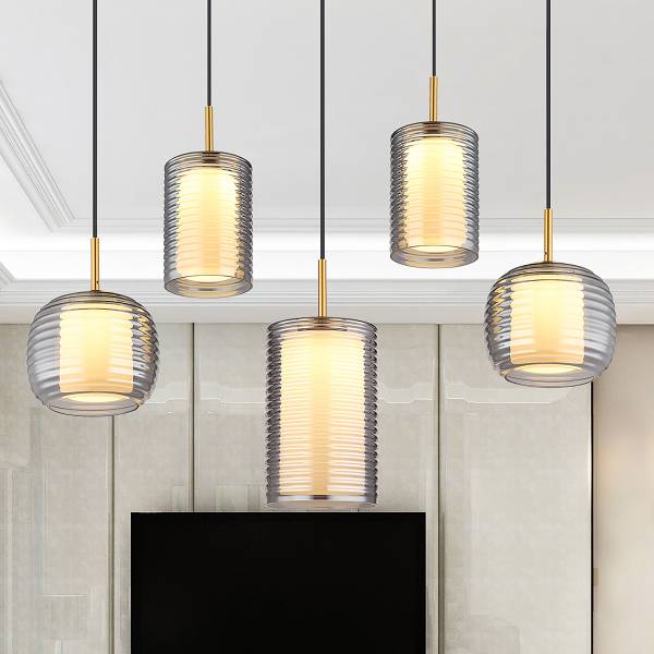 Lampada a sospensione LED Lampigna C Vetro fumè / Ferro - 5 punti luce