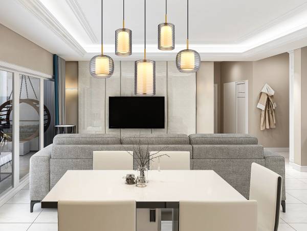 Lampada a sospensione LED Lampigna C Vetro fumè / Ferro - 5 punti luce