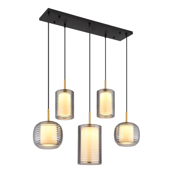 Lampada a sospensione LED Lampigna C Vetro fumè / Ferro - 5 punti luce
