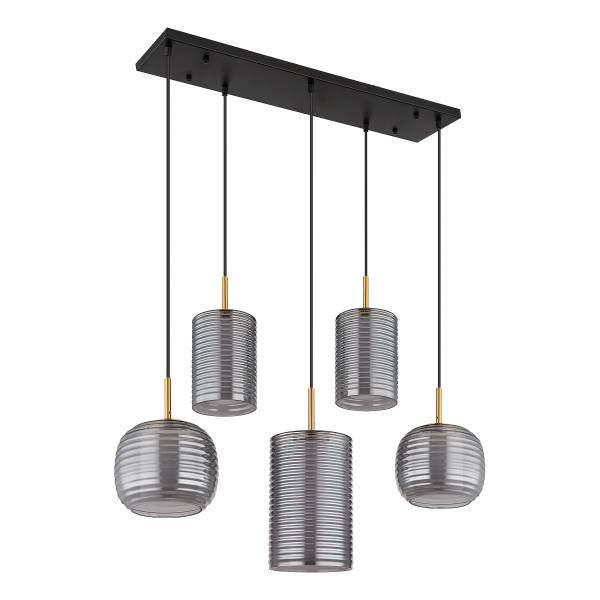 Lampada a sospensione LED Lampigna C Vetro fumè / Ferro - 5 punti luce