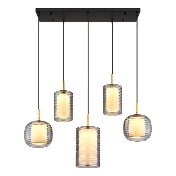 Lampada a sospensione LED Lampigna C Vetro fumè / Ferro - 5 punti luce