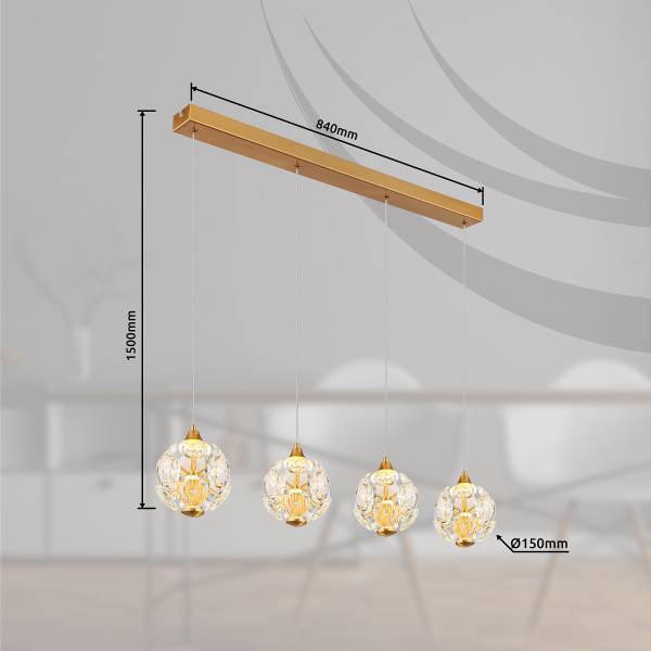Suspension LED Virina - Type B Verre cristallin / Fer - 1 ampoule - Doré