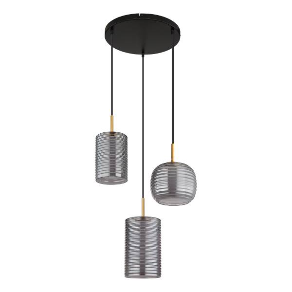 Lampada a sospensione LED Lampigna B Vetro fumè / Ferro - 3 punti luce