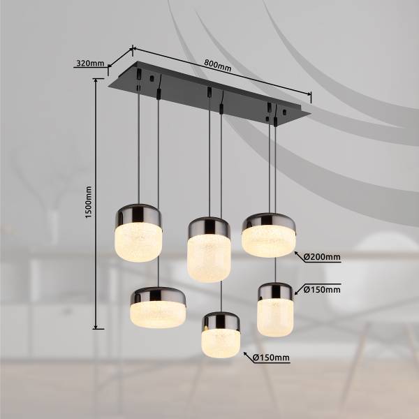 Suspension LED Cristallica - Type B Verre cristallin / Fer - Nb d'ampoules : 6