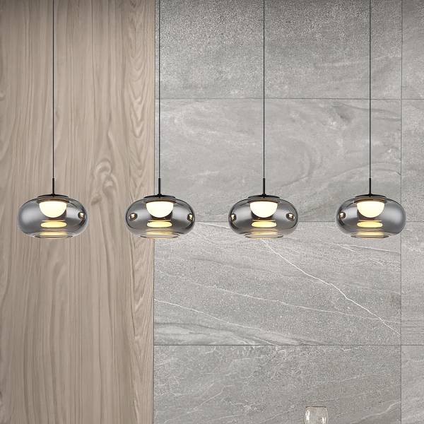 Suspension LED Quintara - Type C Verre fumé / Fer - Nb d'ampoules : 4