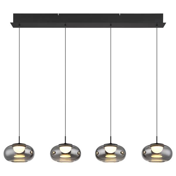 Suspension LED Quintara - Type C Verre fumé / Fer - Nb d'ampoules : 4