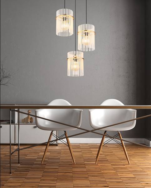 Lampada a sospensione Gorley B Vetro trasparente / Ferro - 3 punto luce - Bianco