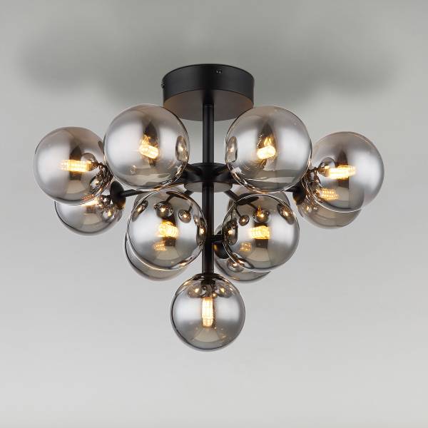 Plafonnier Grappy - Type A Verre fumé / Fer - 13 ampoules
