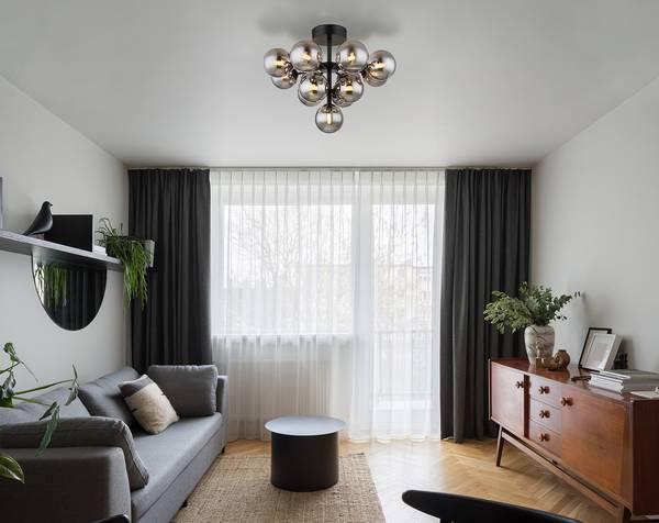 Plafonnier Grappy - Type A Verre fumé / Fer - 13 ampoules