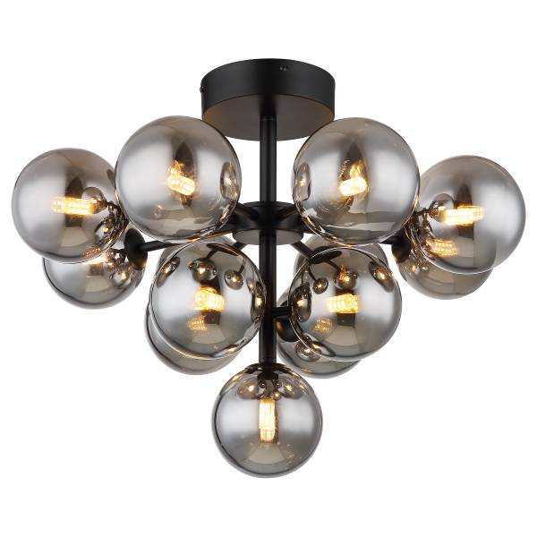 Plafonnier Grappy - Type A Verre fumé / Fer - 13 ampoules