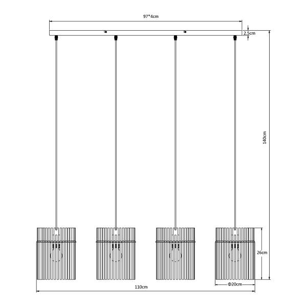 Hanglamp Gorley type C transparant glas/ijzer - 4-lichts - wit