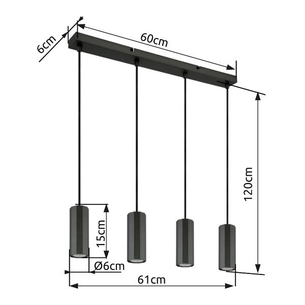 Hanglamp James type B ijzer - 4-lichts - grijs