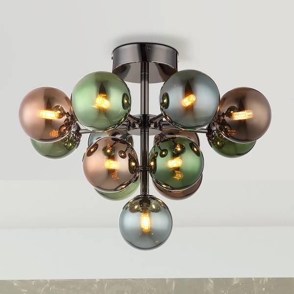 Plafonnier Grappy - Type B Verre coloré / Fer - 13 ampoules