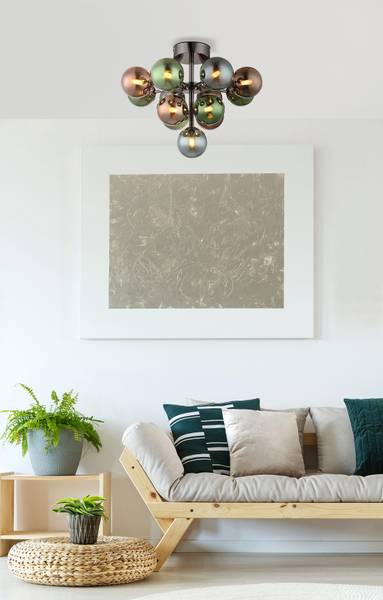 Plafonnier Grappy - Type B Verre coloré / Fer - 13 ampoules